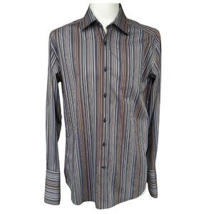 JEFF BANKS London SZ 15.5 French Cuffs Men's Striped No Iron Button Up Shirt